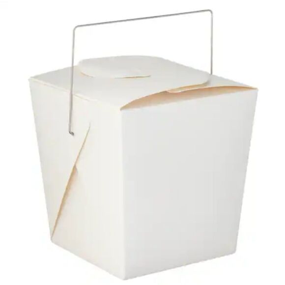Chinese Take Out Boxes Paper Metal Handles White 4" X 4" Party Supplies qty 13 - Picture 1 of 9